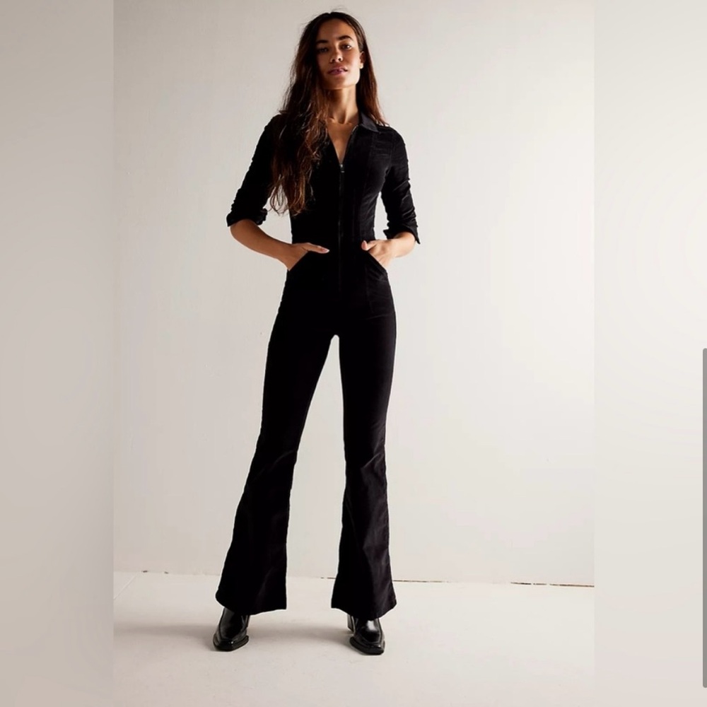 Free People We the Free Jayde Cord Flare Jumpsuit in Black